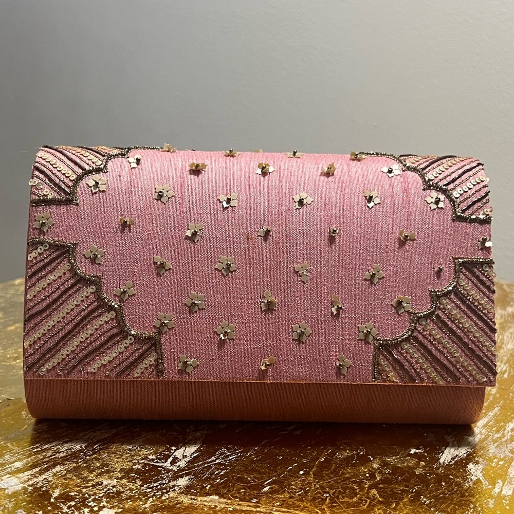 Elegant Pink Clutch with Gold Accents (NWOT)